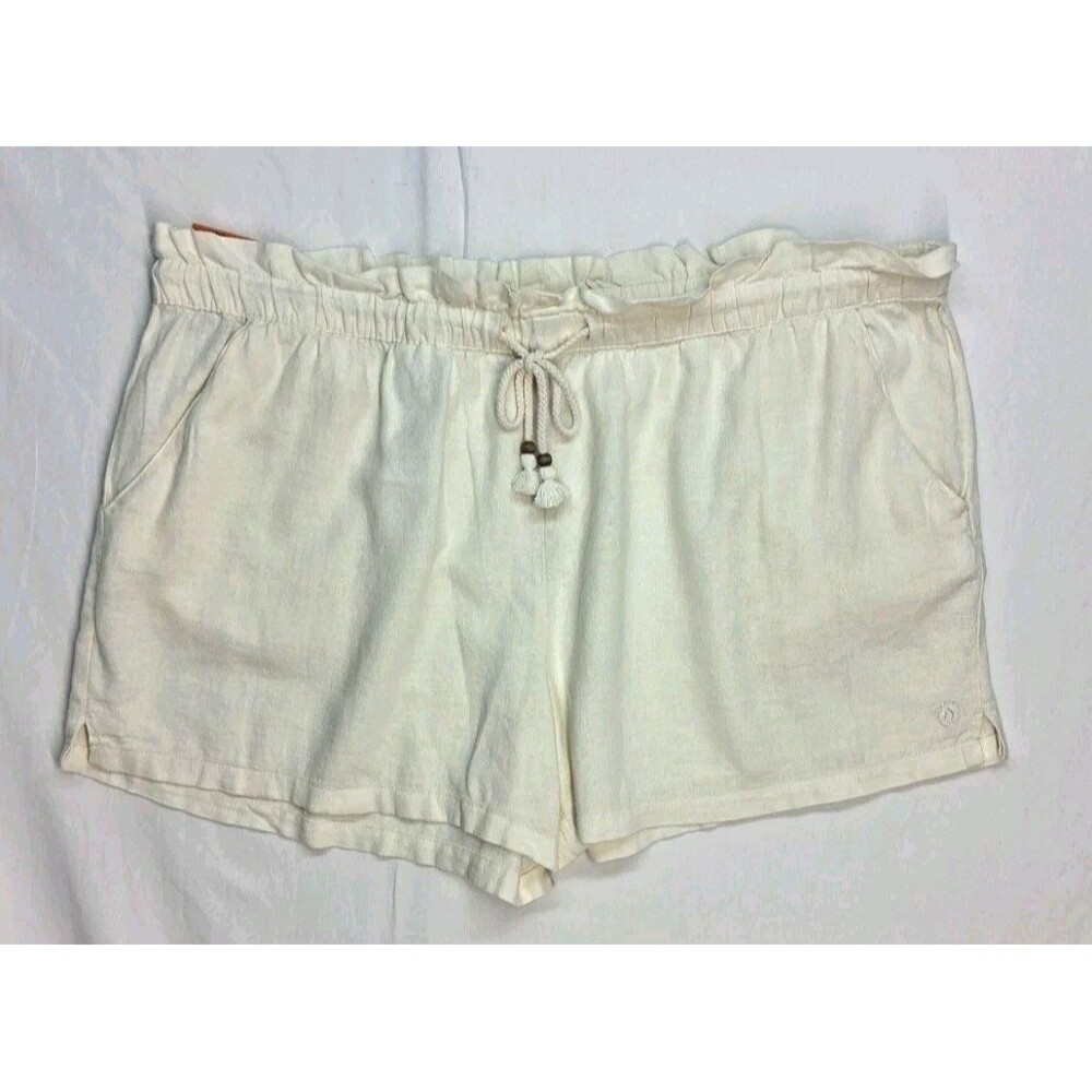 Hang Ten Women XXL Cream Elastic Drawstring Linen Shorts Beach Summer Resortwear